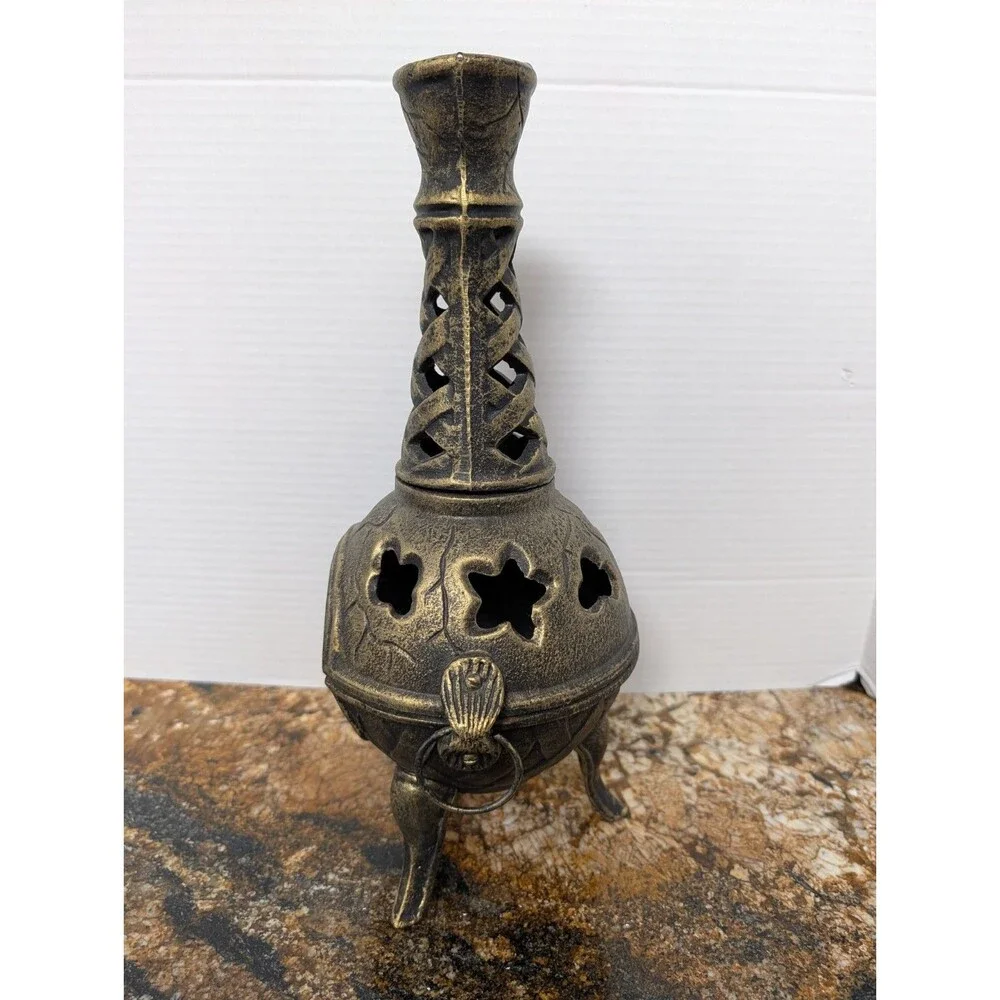 Vintage Cast Iron Chiminea Candle Holder Decorative Object Lighting Garden Decor